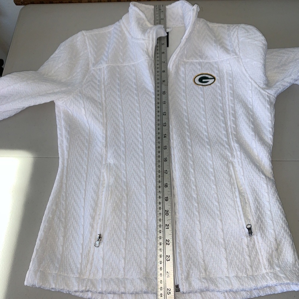 Green Bay Packers Cable Knit White Sweater Cowl Neck Full-Zip Small NFL‎ Team - Picture 9 of 9